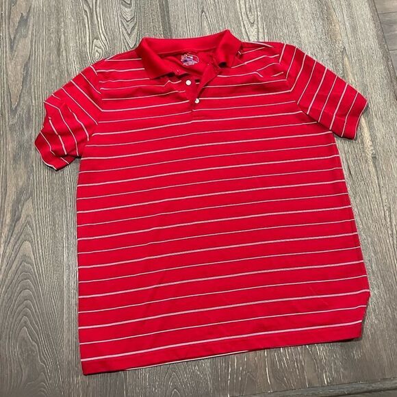 Chaps Golf 78 Stay Dry Striped Polo Golf Shirt Button Front Red White Size Large - Picture 1 of 4